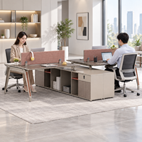 Poste de travail en L moderne pour 4 personnes avec cloison et armoire latérale pour bureau d'entreprise