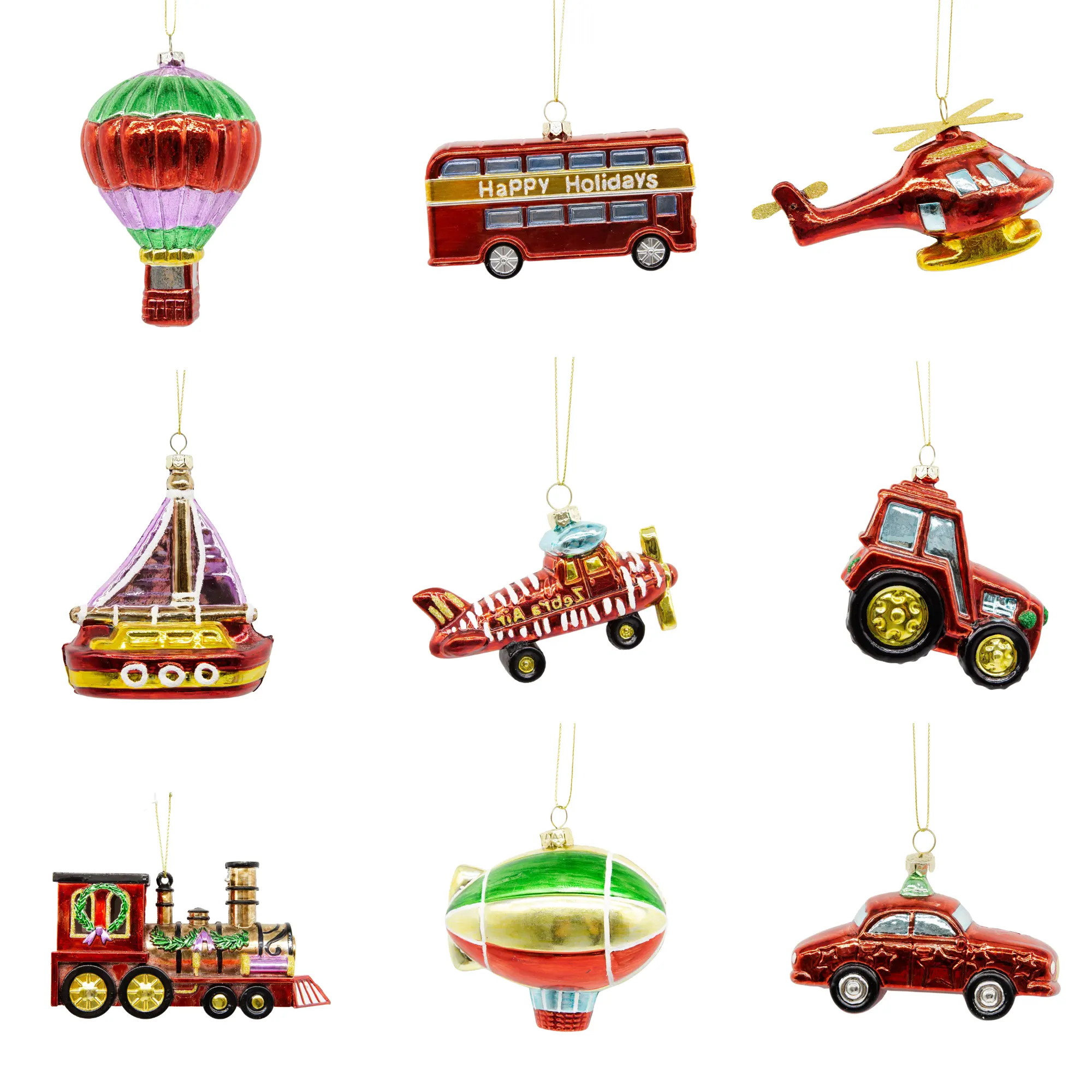 Herstellung Weihnachten Luxus Santa Ballon Ornament Dekoration Vintage Red Car Bus Zug Flugzeug Xmas Ball Party Dekor