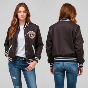 Thick Warm Quilting Wool Body Varsity <b>Jacket</b>: Leather Sleeves, Top Quality, New Style, Custom Logo Patches, Snap Button Closures - Product Image 3