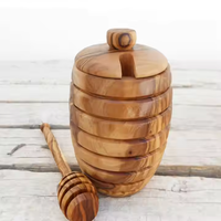 Pot à miel en bois personnalisé de haute qualité avec cuillère en bois et pot à miel classique écologique pour la cuisine et les fêtes