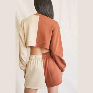 Traje de jogging personalizado para mujer Conjunto corto de dos piezas Bloque de color Causal Sudadera con capucha Conjuntos cortos Conjunto de dos piezas Mujer Algodón - Product Image 6