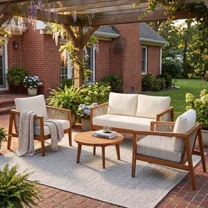Outdoor <b>Garden</b> <b>Sofa</b> Set Rope Woven Patio Couch and Chair Outdoor Seating with Cushions for Porch Yard - Product Image 1