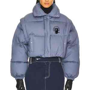 Veste en jean matelassée pour femme, style le plus récent, manches longues, imperméable, respirante, noir, bleu, poches personnalisées OEM, col détachable - Product Image 4