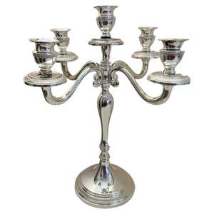 Bougeoir à 5 bras en aluminium et métal argenté fini bougeoir de grande taille pour la décoration de table à manger décoration de mariage et de fêtes - Product Image 5