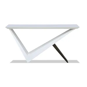 Nouvelle table d'entrée moderne en métal pour hôtel avec finition enduite de poudre noire et dessus en verre transparent - Product Image 2