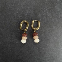 Boucles d'oreilles créoles personnalisées en or 18 carats, ton terre, avec perle d'eau douce et pendentif en pierre naturelle élégante, bijoux quotidiens pour femmes, pour boutiques