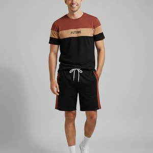 Ensemble d'été pour hommes, comprenant un t-shirt et un short confortables, 100% coton, séchage rapide, tissu léger et respirant pour un usage décontracté - Product Image 1