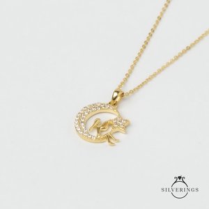 Collar de Plata de Ley 925 Silverings con Colgante de Ángel Estrellado, Chapado en Oro Rosa, Platino y Rodio, con Patrón Numérico - Product Image 1