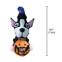 Perro Inflable de Halloween de 1.5 Metros con Sombrero de Bruja y Calabaza LED, Decoración Inflable para Jardín, Patio y Fiestas al Aire Libre
