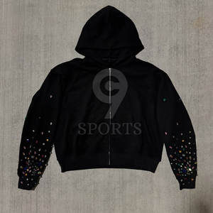 Venta al por mayor Hombres Rhinestone Cremallera Sudadera con capucha Diseño Bling personalizado Streetwear OEM Suministro de fábrica - Product Image 5