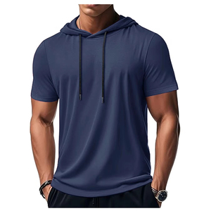 Men's Trendy And Fashionable Thin Style Breathable Loose <b>Outdoor</b> Running Casual <b>Top</b> Sports Short Sleeved T-<b>shirt</b> Hooded Style - Product Image 2