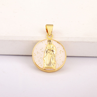 Pendentif chrétien QIKU plaqué or, Vierge Marie ronde en émail, collier avec personnage, bijoux religieux catholiques pour la fabrication de colliers
