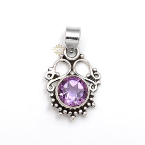 Pendentif de créateur en argent sterling 925 massif, rond, facetté, en améthyste naturelle de qualité supérieure, pour la vente en gros de bijoux pour femmes - Product Image 1