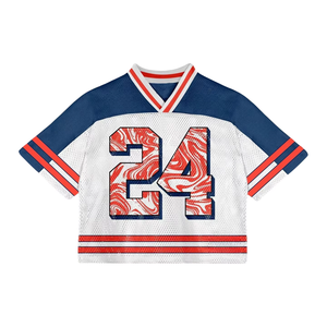Maillot de football à col en V coupe ample personnalisé en gros Chemises de rugby surdimensionnées Maillot boxy court de football américain en maille - Product Image 1