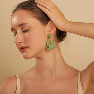 Pendientes de Aro de Mimbre de Paja Hechos a Mano para Mujer, Joyería Colgante Bohemia Ligera, Diseño de Envoltura de Paja para Vacaciones en Playa y Verano - Product Image 2