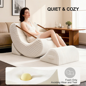 Fauteuil pouf en velours côtelé réglable - Grand pouf de salon avec repose-pieds amovible, vente en gros - Product Image 4