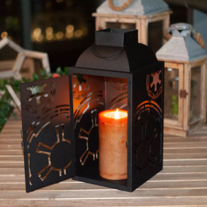Nordic Christmas Style Custom <b>Black</b> Metal Cutout Table Top <b>Lantern</b> European Decorative <b>Candle</b> Holder and Jar for Home Use - Product Image 1