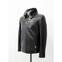 Veste en cuir pour homme de qualité supérieure, col chemise en peau de mouton, cuir de vache véritable gaufré croco, couleur noire, personnalisation disponible