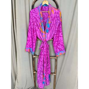 Recycled Silk Sari Women's Boho Chic Vintage <b>Beach</b> Cover Dress Robe for Resort Wear Gypsy House <b>Kimono</b> for Lounge Swimsuit Up's - Product Image 5