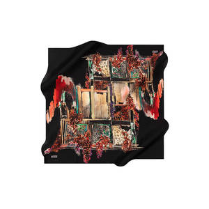 Black Silk Square Floral Scarf-Custom Fashion Ethnic Design - Product Image 1