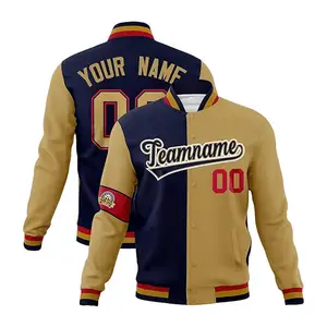 Personalized Stitched Text Logo in Elegant Gold & Navy Color Baseball Jacket Adults and Youth Lightweight Bomber Coat