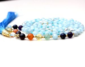 7 Chakra Pulsera Yoga <b>Jewelry</b> <b>Handmade</b> 108 Knotted Mala Beads Necklace Indian Artist's Aquamarine Beaded Necklaces Gifts Parties - Product Image 3