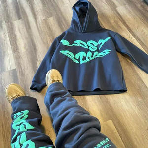 Flare Tracksuit Sweatsuit Custom Puff Print <b>Crop</b> <b>Top</b> Hoodie And Flare Sweatpants Set Sweat Jogger Stacked Track Suit Set <b>for</b> <b>Men</b> - Product Image 6