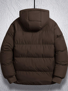 Chaqueta Acolchada de Lona Marrón Sólida para Hombre, Cuello Alto, Estilo Urbano, Logotipo Frontal Personalizado, Venta al por Mayor, Transpirable, de Secado Rápido - Product Image 2
