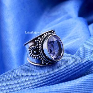 แหวนเงินสเตอร์ลิงทำมือ925อัญมณีอเมทิสต์ธรรมชาติทำด้วยมือแหวนเงินหรูหราเครื่องประดับสำหรับผู้หญิงของขวัญแต่งงานวันวาเลนไทน์ - Product Image 2