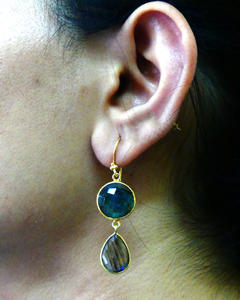 <b>Wedding</b> Wear 925 Sterling Silver <b>Gold</b> Plated Labradorite Gemstone Classic Hanging Ladies Wear Drop Earrings - Product Image 5