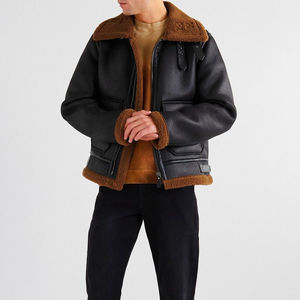 Personnalisable 100% haute qualité peau de mouton peau de vache hommes veste d'hiver col montant haute rue Style moto vêtements en cuir - Product Image 1