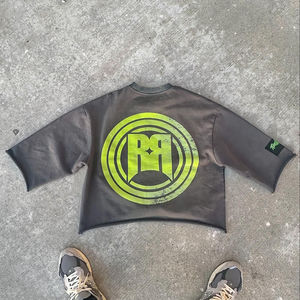 Personalizado peso pesado 100% algodón desgastado vintage ácido lavado para hombre pesado 300 gsm camiseta gráfica recortada boxy camiseta de gran tamaño - Product Image 4