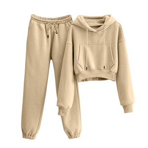 Nuevo estilo, Conjunto de sudadera de alta calidad y sudadera con capucha para mujer, venta al por mayor, conjunto de sudadera y Jogger recortada de lana de algodón 100% para mujer - Product Image 1