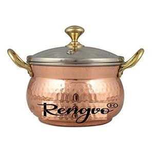 Bol Handi Écologique le Plus Vendu avec Couvercle en Verre, Design Martelé Classique en Acier Cuivré, Poignées en Cuivre, 500 ml, Usage Domestique - Product Image 1