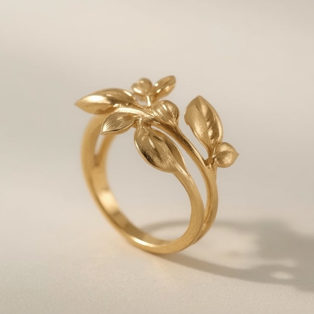 14K Solid Gold Leaf Ring Women Fine Jewelry Modern Nature Inspired Luxury Sustainable Recycled Gold Wedding Engagement Party OEM