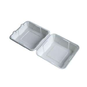 Lonchera Desechable con Tapa Abatible de 9x9 Pulgadas, de Papel Blanco, Apta para Microondas, de Bagazo Natural - Product Image 1