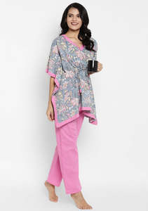 Women's Stylish Silk Kaftan Exclusive Digital Printed Lady Elegance Floral Printed Short Women Kaftan Top With Solid Color <b>Pant</b> - Product Image 3