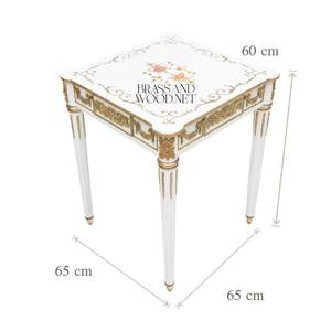Mesa Auxiliar Cuadrada Blanca de Lujo con Arte Floral Pintado a Mano y Detalles Ornamentales de Latón Dorado Antiguo para Decoración Clásica del Hogar - Product Image 6
