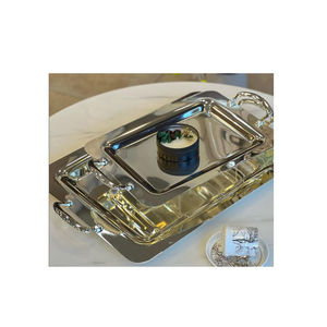 Plateau à dessert de forme ovale en argent Plateau décoratif en argent vintage avec poignées pour les fournisseurs en gros - Product Image 3