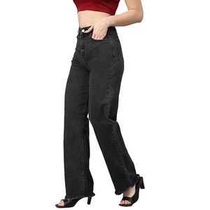 Custom Women's Denim Jeans Casual Lose Fit Solid Black Color <b>Pants</b> <b>Ladies</b> Breathable Stylish Jeans <b>Pants</b> Women's Wide Leg Jeans - Product Image 2