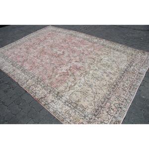 Vintage Turkish Rug, 7.1x10.2 ft Oversize Rug, <b>Pink</b> Gray Solid Rug - Product Image 2