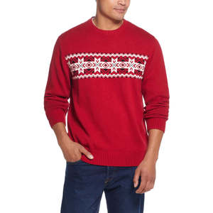 Maglione Vintage Rosso Taglia 2XL per Uomo, Impermeabile con Motivo a Fiocchi di Neve e Decorazione a Strisce sul Petto - Product Image 1