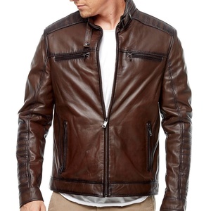 Veste décontractée respirante élégante de style urbain pour homme en peau de mouton véritable marron cacahuète blanc à capuche avec fermeture éclair et tricot côtelé lisse - Product Image 5