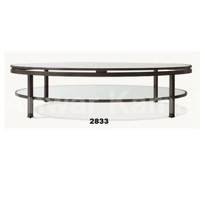 Fabriqué à la main en acier inoxydable doré et haut en verre trempé transparent Table ronde à 2 niveaux Table basse pour salon et bureau - Product Image 1