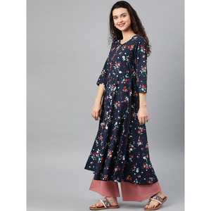 Mono de fiesta festivo azul con estampado floral Diseño elegante de Kurti para ocasiones especiales - Product Image 3