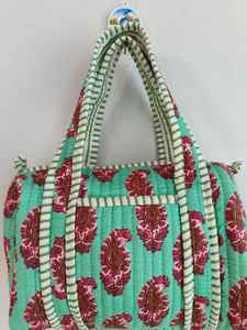 กระเป๋าถือสะพายไหล่ลายดอกไม้ขนาดเล็ก ผ้าฝ้ายเย็บลายแบบอินเดีย ทำมือสำหรับผู้หญิง มีซิปปิด เหมาะสำหรับไปทะเล งานแต่งงาน ตลาด หรือช้อปปิ้ง - Product Image 2