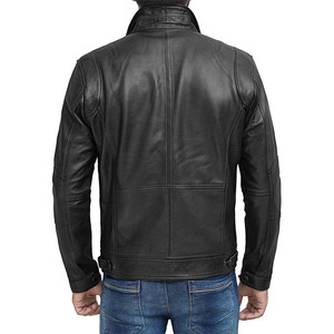 Chaqueta de motorista de piel de oveja auténtica para hombre, chaqueta frontal de temporada de invierno con bolsillos con cremallera para hombre - Product Image 3