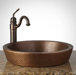 อ่างล้างจานทองแดงกลมแบบเรียบโต๊ะเครื่องแป้งในห้องน้ำทำมือสไตล์โบราณดีไซน์ทนทาน - Product Image 1