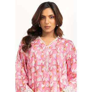 Ensemble coordonné décontracté rose imprimé pour femme, taille XXS, manches trois-quarts, longueur genou, printemps/été, en tissu crêpe, deux pièces - Product Image 5