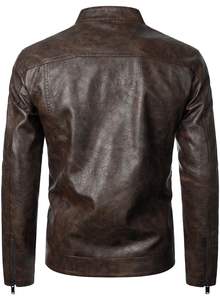 เสื้อแจ็กเก็ตบอมเบอร์หนังเข้ารูปสำหรับผู้ชาย, เสื้อโค้ทไบค์เกอร์ซิปหน้าคอตั้งทรงไม่สมมาตรฤดูหนาว - Product Image 2